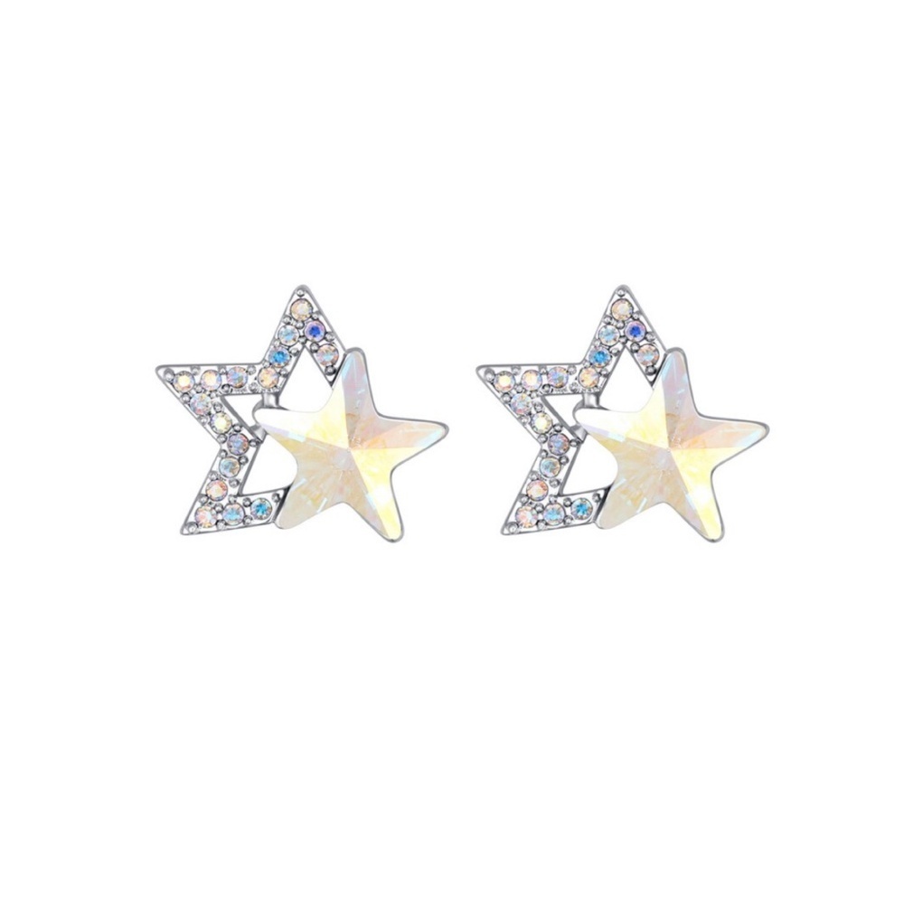 Star Stud Earrings with Swarovski Crystals – Aurora Borealis – 14 x 15 mm – NWT